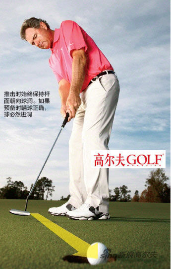 推擊時始終保持桿 面朝向球洞。如果 預(yù)備時瞄球正確， 球必然進(jìn)洞